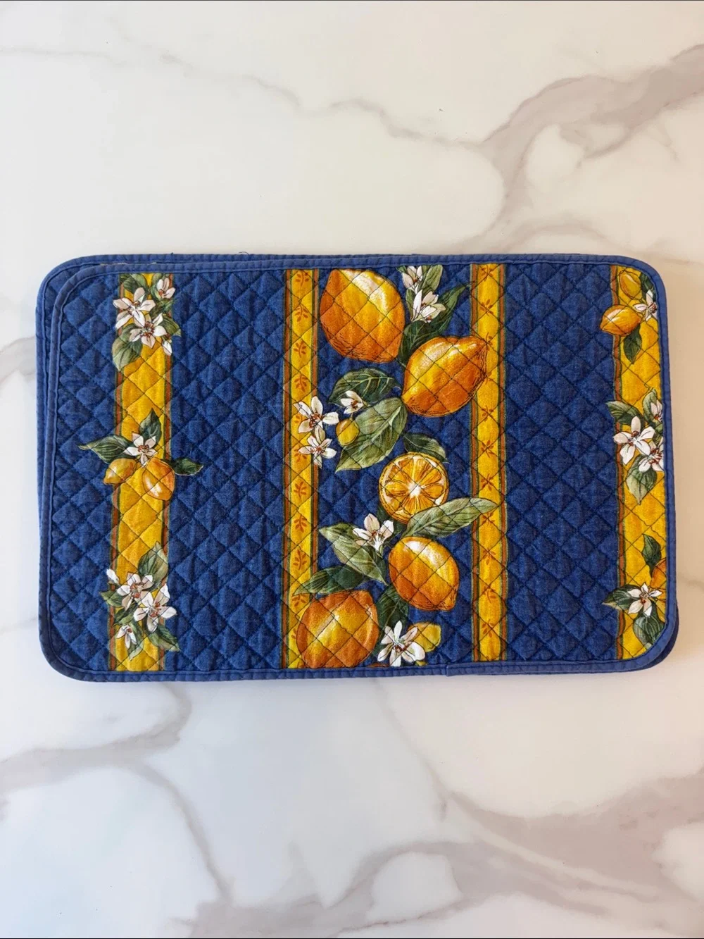 Blue Quilted Lemon Placemat Set - 4 Pieces